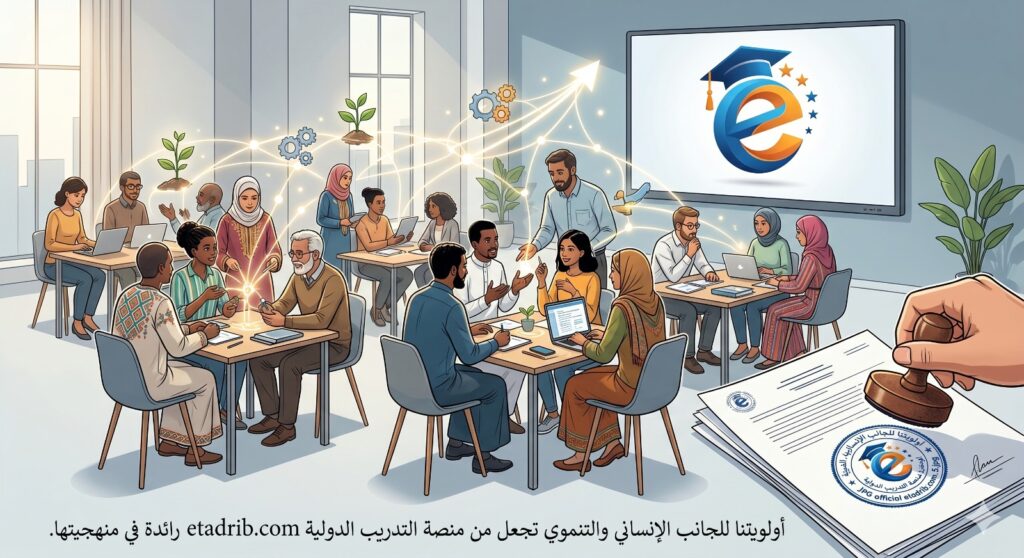 أولويتنا للجانب الإنساني والتنموي تجعل من منصة التدريب الدولية etadrib.com رائدة في منهجيتها. فيما يلي تفصيل موجز لهذه المنهجية المتميزة: